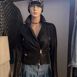 All Saints bomber  Black real  Leather Jacket size 2 / XS/  great condition!!